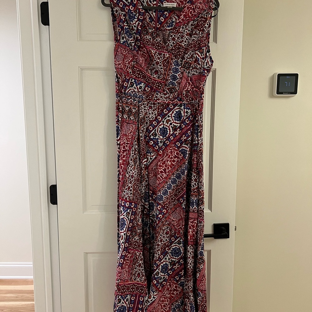 Calvin Klein Elegant Red and Blue Patterned Women's Dress size 16 midi